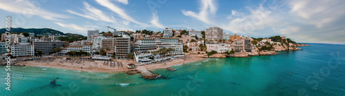 Bird's-eye panoramic view on the island Mallorca, port and sea, town Palma-de-Mallorca.