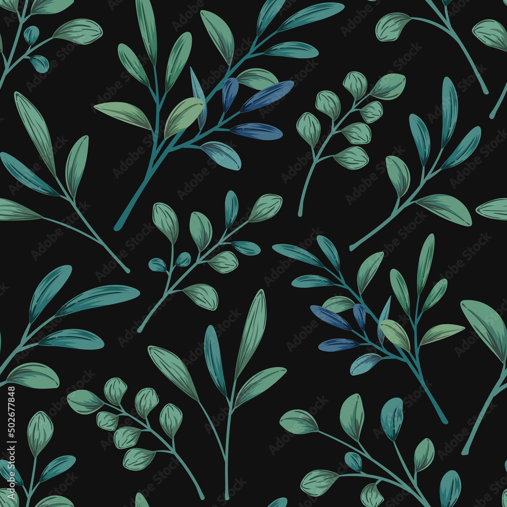 Seamless pattern with leaves on dark background Seamless pattern with leaves on dark background
