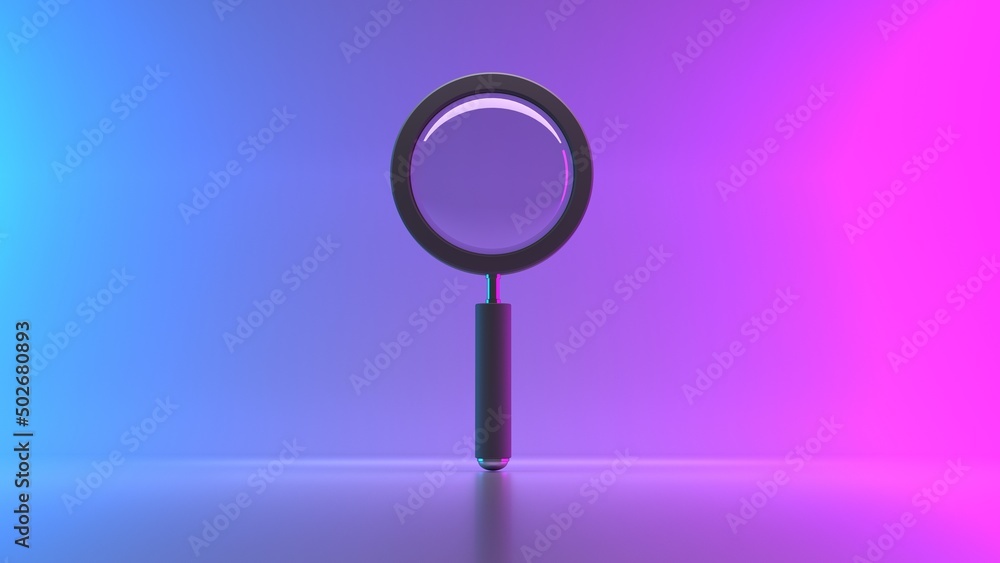 custom made wallpaper toronto digitalSearch concept. magnifying glass isolated on blue-pink background with empty space. 3D render High resolution