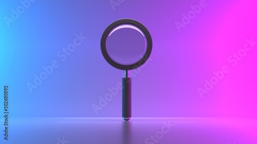 Wallpaper Mural Search concept. magnifying glass isolated on blue-pink background with empty space. 3D render High resolution Torontodigital.ca
