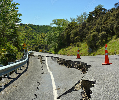Earthquake - Massive highway cracks.