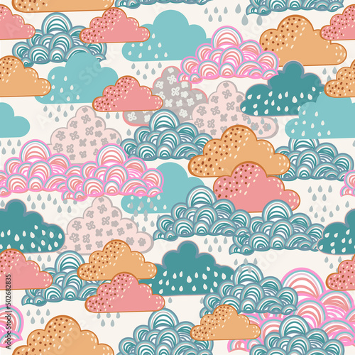 Cute vector cloud floral rustic pattern for textile design