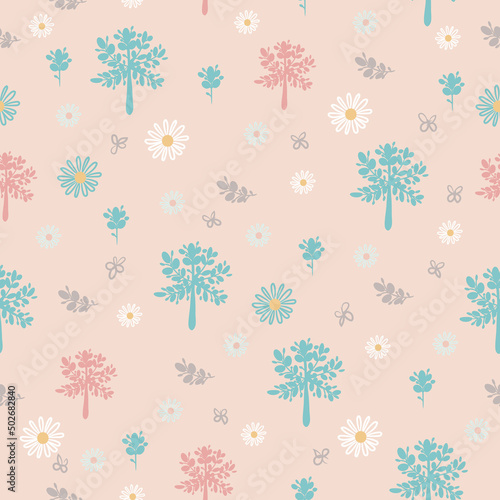 Floral vector rustic pattern with flowers and leaves for textile