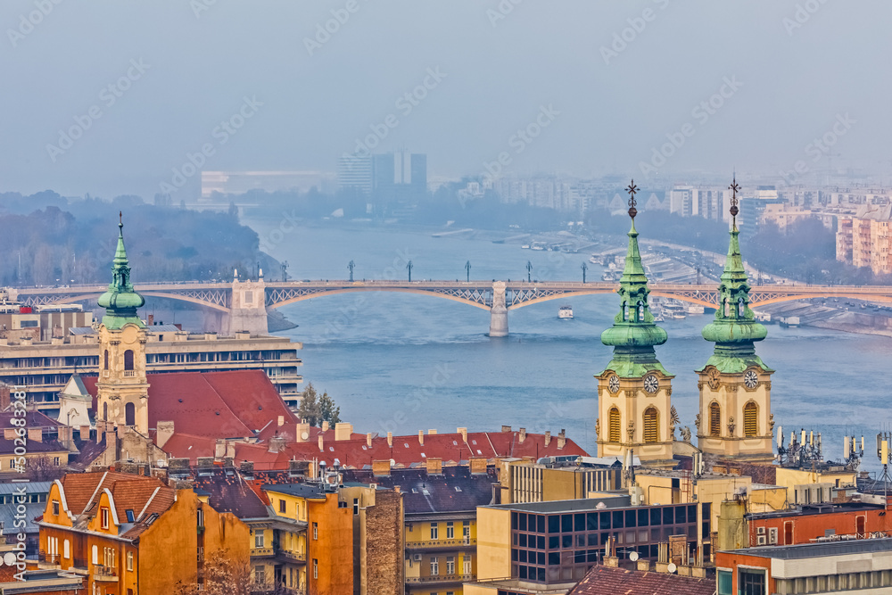 Obraz premium Budapest city center buildings aerial view