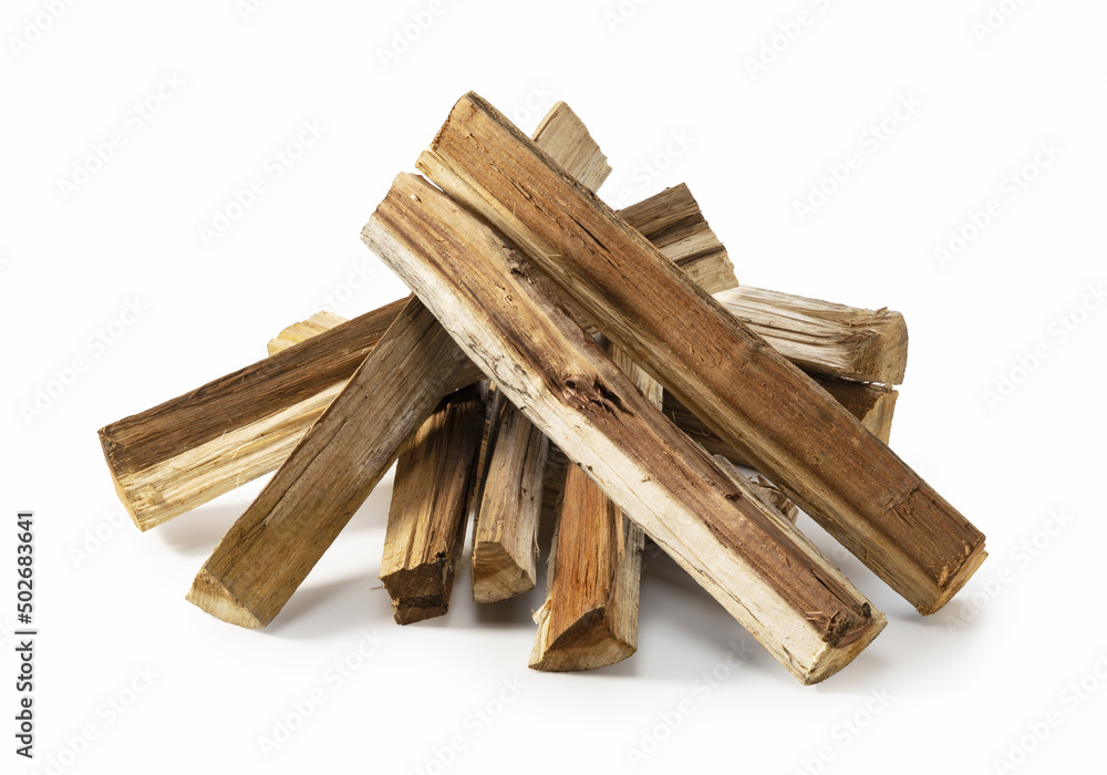 Firewood placed on white background