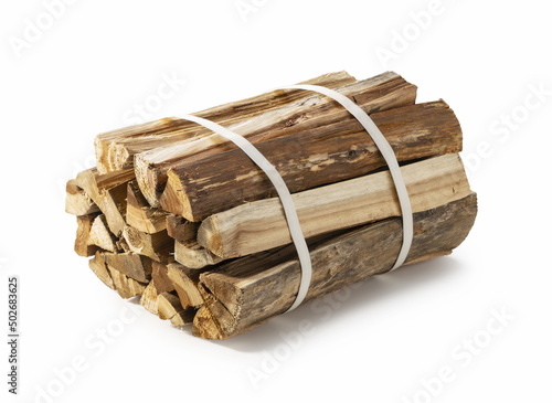 Firewood placed on white background photo