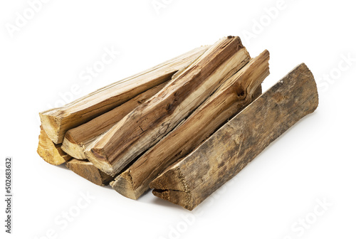 Firewood placed on white background