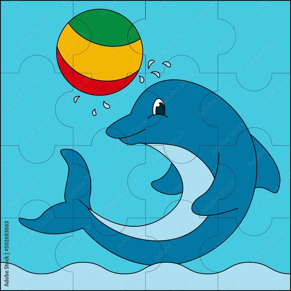 Naklejka premium Dolphin circus suitable for children's puzzle vector illustration