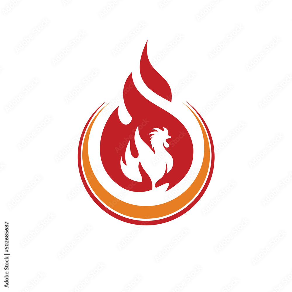 Chicken logo with fire design, Hot chicken Chicken logo with fire design, Hot chicken