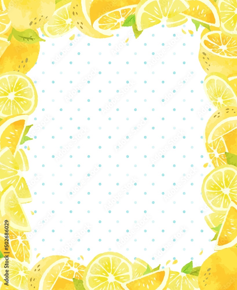 可愛い水玉模様とレモンのフレーム