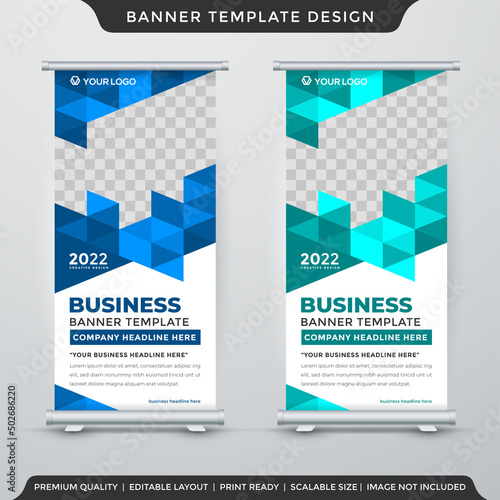 set of business roll up banner template design with abstract background use for business display and presentation photo