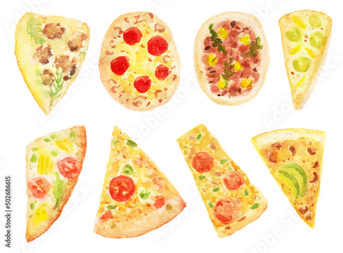 set of yummy pizza watercolor