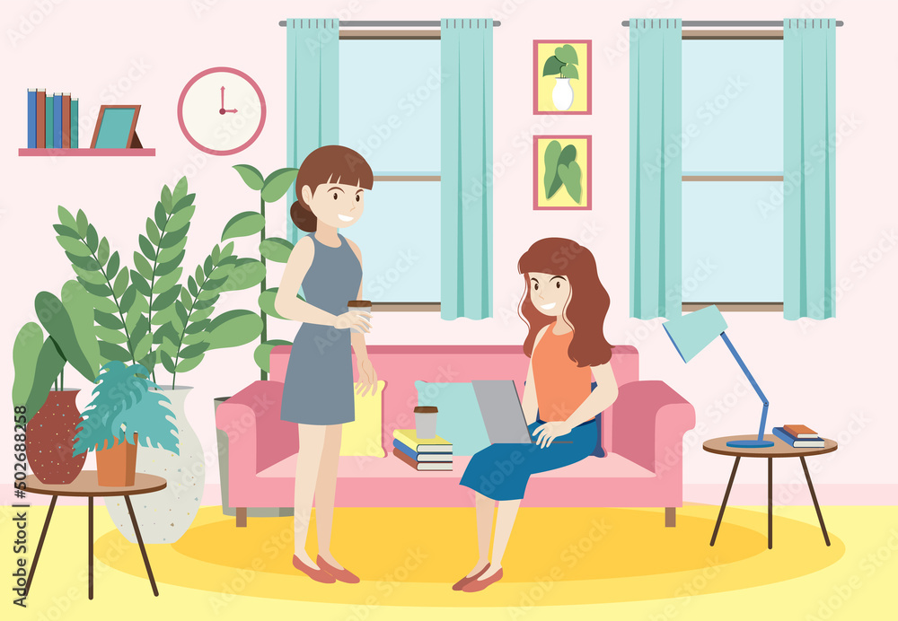 Living room interior in flat design concept Living room interior in flat design concept