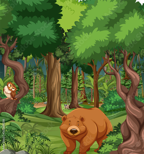 Forest scene with wild animals