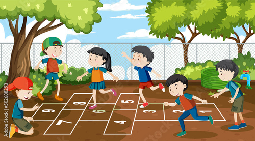 Children jumping one leg following number