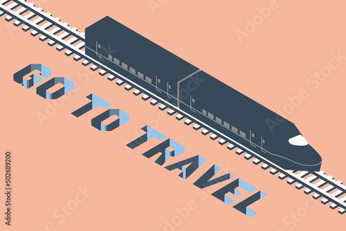 特急列車のシルエットのシンプルなアイソメトリックイラスト.
