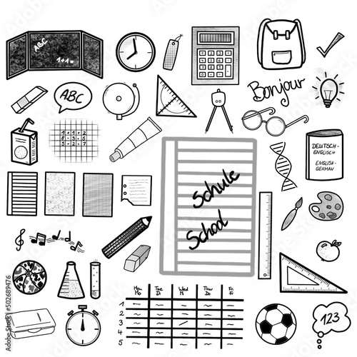 Schule / Lernen / Unterricht - 41 Icons, Sketchnotes, Symbole, Doodles