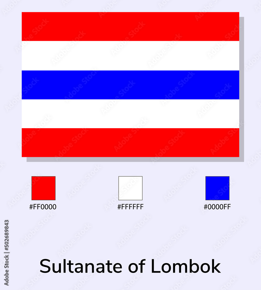 Vector Illustration of Sultanate of Lombok flag isolated on light blue background. Illustration Sultanate of Lombok flag with Color Codes. As close as possible to the original. Vector Illustration of Sultanate of Lombok flag isolated on light blue background. Illustration Sultanate of Lombok flag with Color Codes. As close as possible to the original.