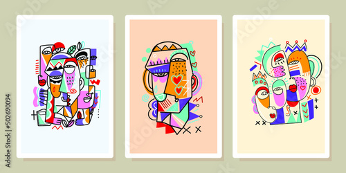 A set of abstract face portrait man,woman,person character vector illustration.