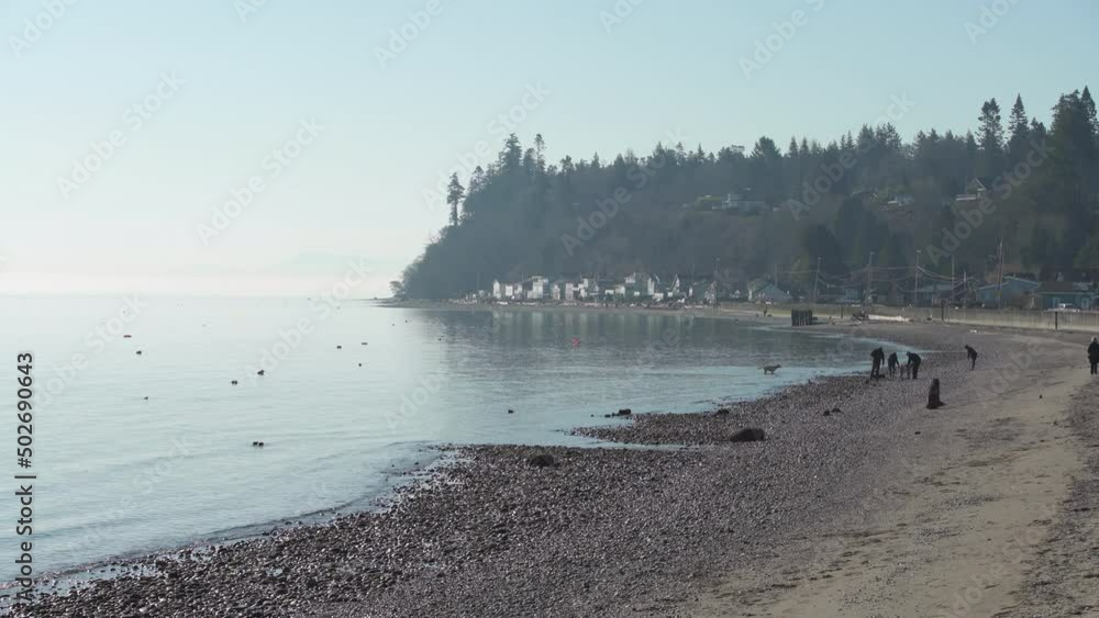 Point Roberts Beach Mist Washington State 4K UHD. People enjoying a ...