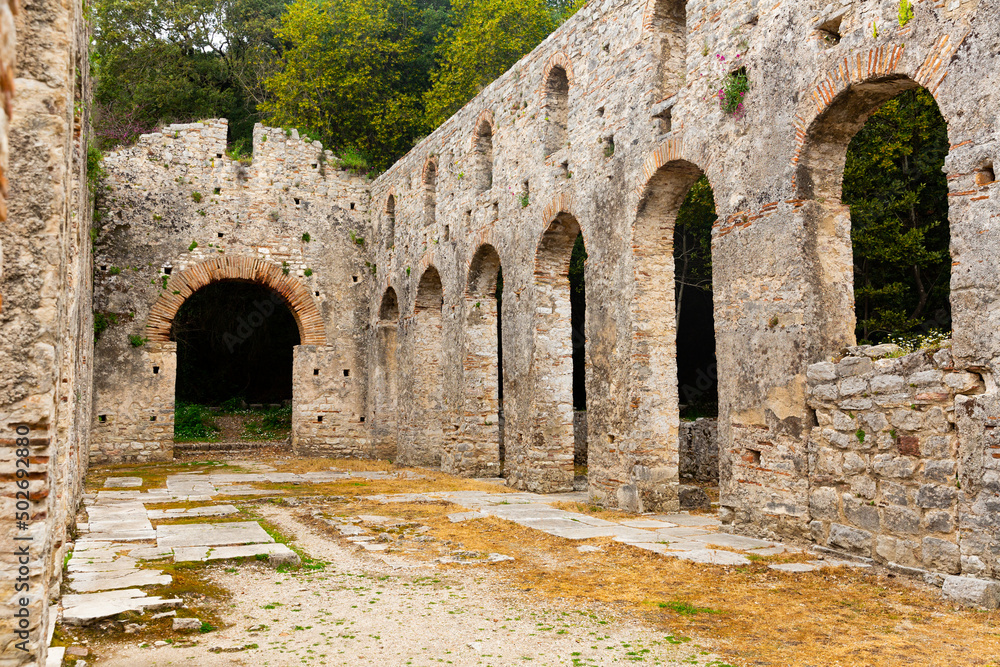 Remains of ancient paleochristian building of Great Basilica at Butrint, Albania