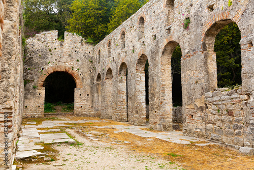Remains of ancient paleochristian building of Great Basilica at Butrint, Albania photo