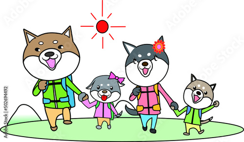 柴犬家族がトレッキング