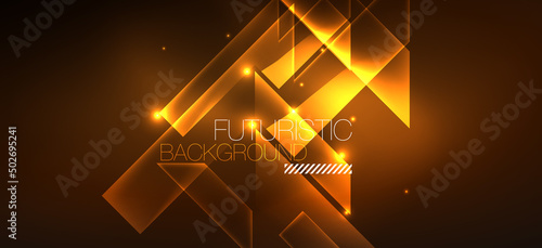 Background neon glowing lines and geometric shapes. Lights in the dark wallpaper for concept of AI technology, blockchain, digital, communication, 5G, science