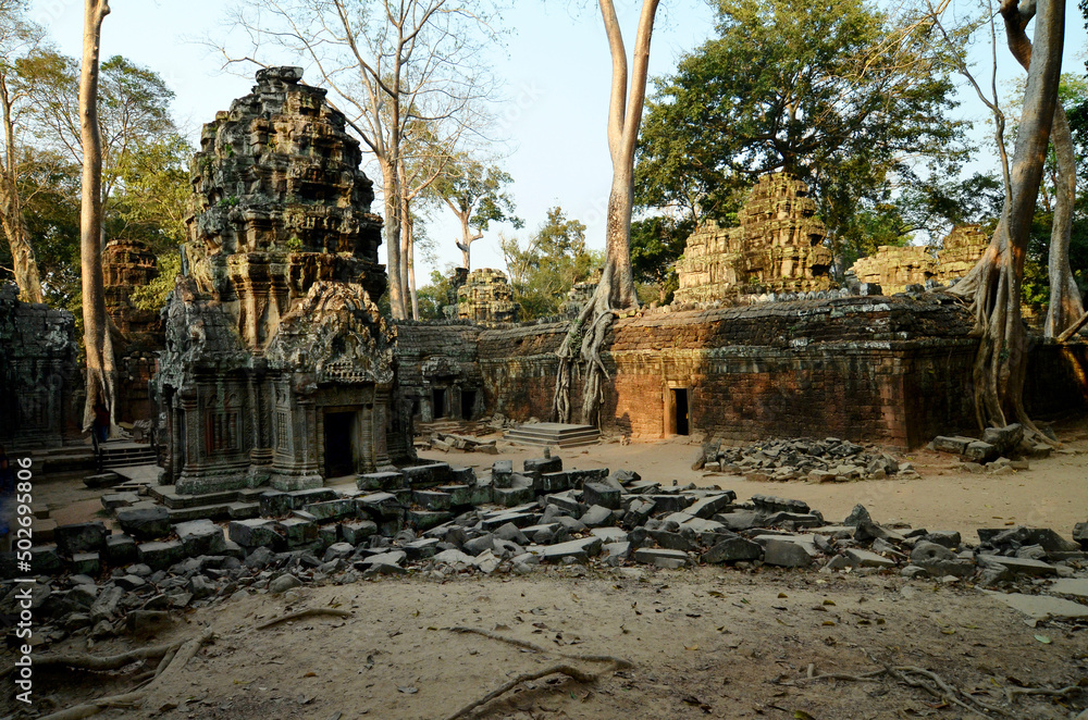 Angkor Wat temple complex, Cambodia. Beautiful view of ruins of ancient TA Prohm temple, place