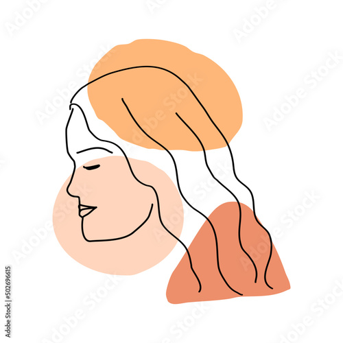 Woman face line art. Sweet tone color. Natural skin.