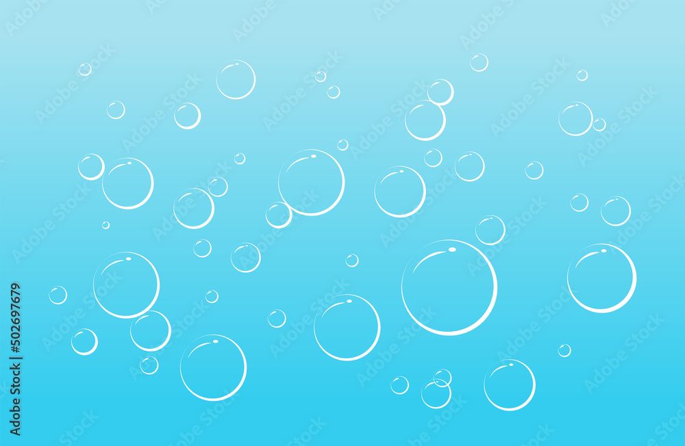 Oxygen bubbles in water. Underwater sparkling oxygen. Vector illustration