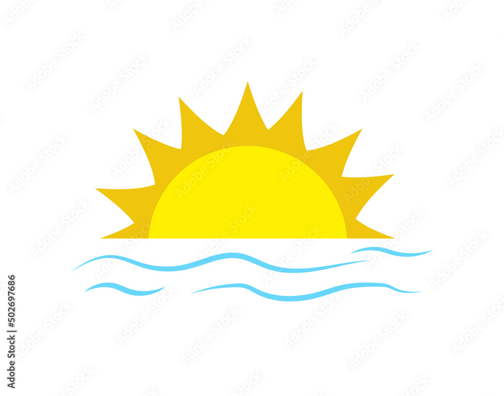 Sun with ocean wave. Sunset Beach. holiday or tropical Concept. Vector illustration Sun with ocean wave. Sunset Beach. holiday or tropical Concept. Vector illustration