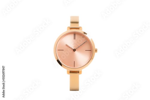 Luxury watch isolated on white background. With clipping path. Gold watch. Women watch. Female watch.