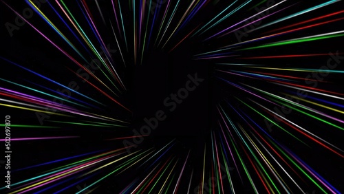 Colorful spiral light rays on plain black background