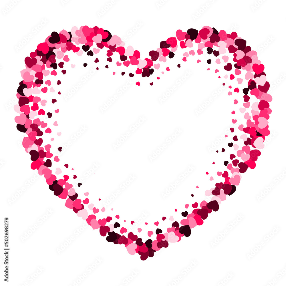 Frame of pink confetti hearts in the shape of a heart. Abstract background for Valentine's Day or Weddings and Mother's Day. Vector illustration Frame of pink confetti hearts in the shape of a heart. Abstract background for Valentine's Day or Weddings and Mother's Day. Vector illustration