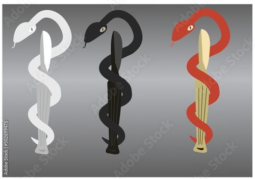 A snake wrapping around a scalpel, a symbol of surgery and pathology, vector