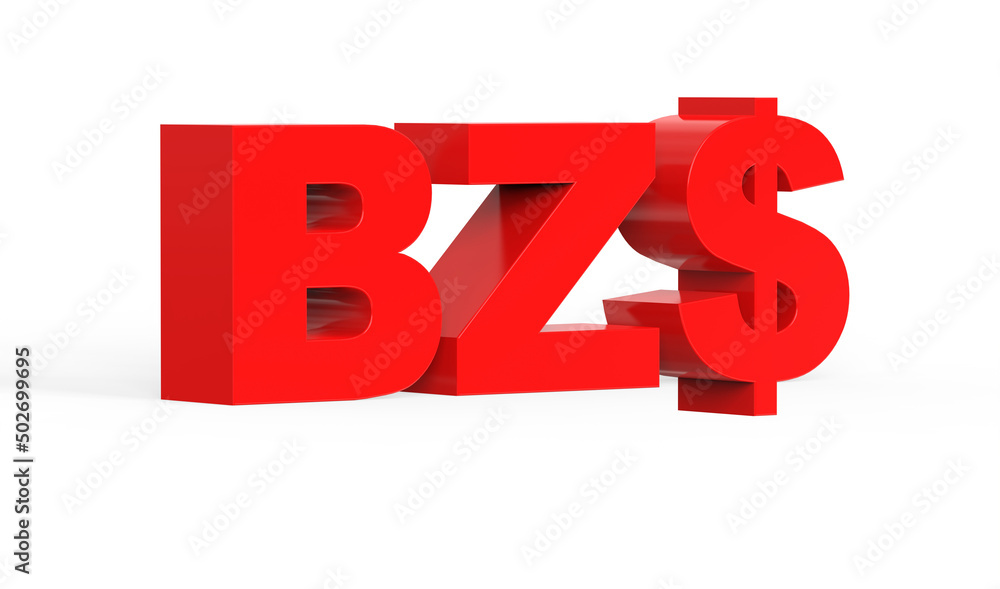 Belizean dollar currency symbol of Belize in Red - 3d rendering, 3d illustration Belizean dollar currency symbol of Belize in Red - 3d rendering, 3d illustration