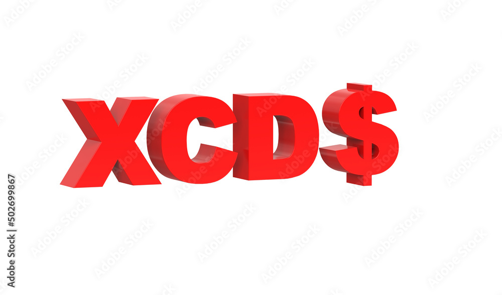 East Caribbean Dollar currency symbol of Eastern Caribbean States in Red - 3d rendering, 3d illustration East Caribbean Dollar currency symbol of Eastern Caribbean States in Red - 3d rendering, 3d illustration