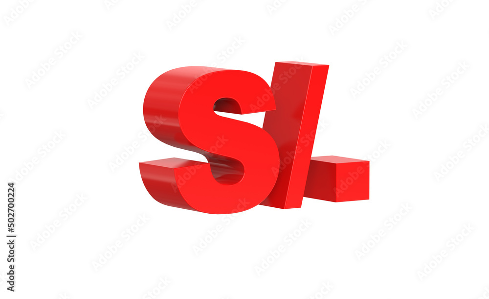 Peruvian Sol currency symbol of Peru in Red - 3d rendering, 3d illustration Peruvian Sol currency symbol of Peru in Red - 3d rendering, 3d illustration