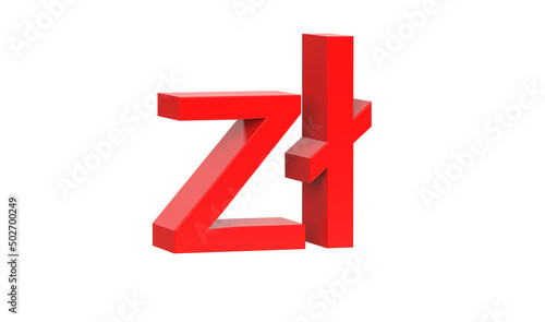 Polish zloty currency symbol of Poland in Red - 3d rendering, 3d illustration 