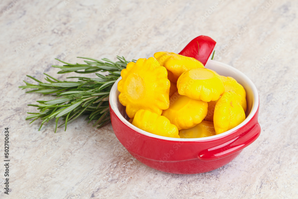 Pickled yellow patisson natural snack Pickled yellow patisson natural snack