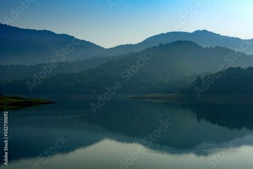 Fototapeta Naklejka Na Ścianę i Meble -  lake in the mountains,Thattekkad bird Sanctuary Kerala 