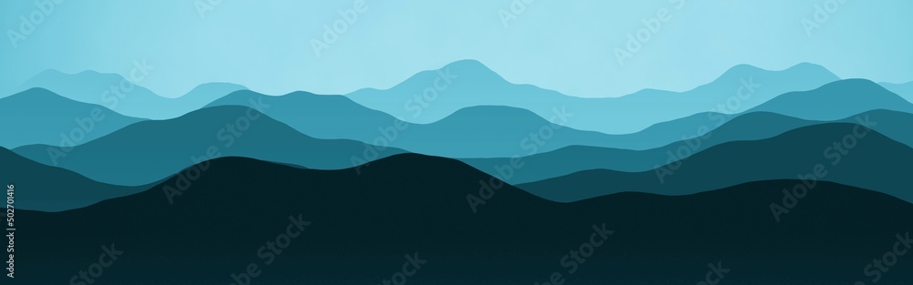 cute light blue mountains at the time of sun to set computer graphics background or texture illustration