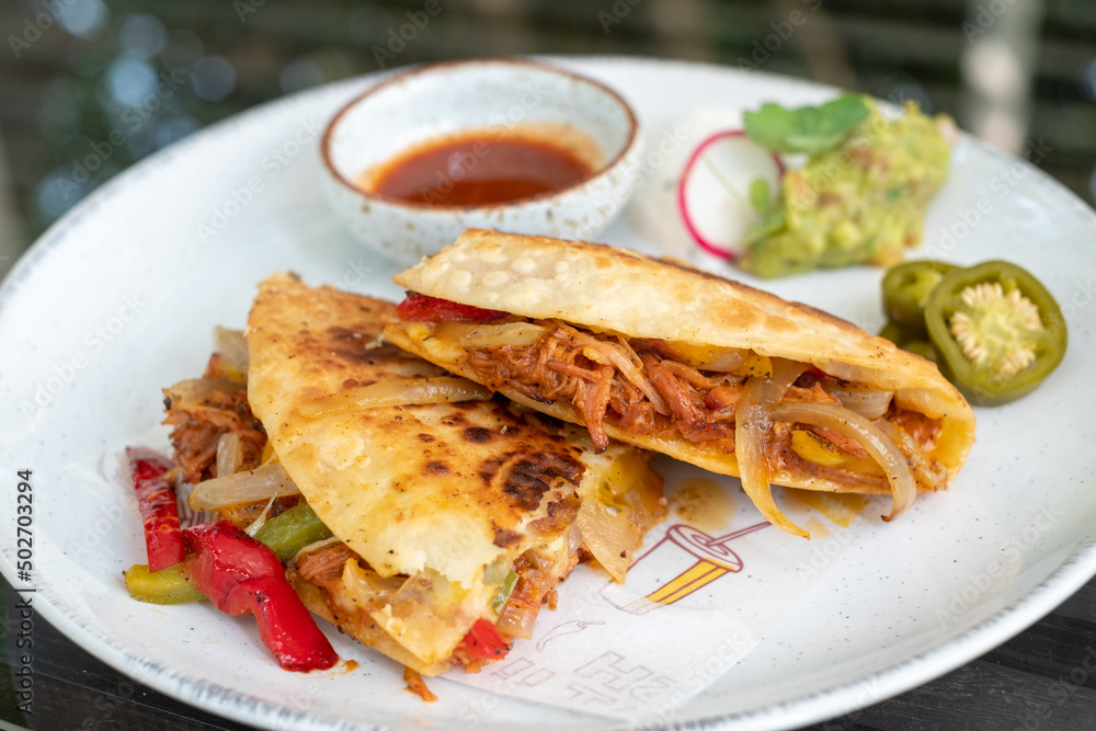 Smoked Pork Quesadilla ,Home Made Grilled Flour Tortilla Filled with 8 hours Home Smoked Pork Smoked Pork Quesadilla ,Home Made Grilled Flour Tortilla Filled with 8 hours Home Smoked Pork