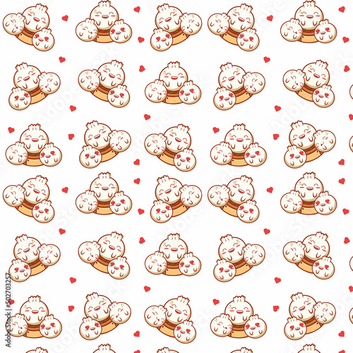 cute korean food seamless pattern with love
