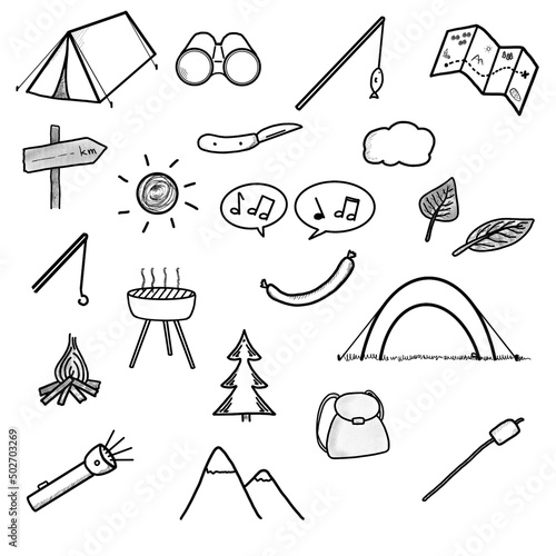Camping ~ Outdoor ~ Wandern - Icons, Sketchnotes, Symbole, Doodles 