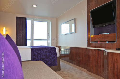 Принти на полотні Balcony veranda bedroom stateroom cabin suite in clean modern interior design on