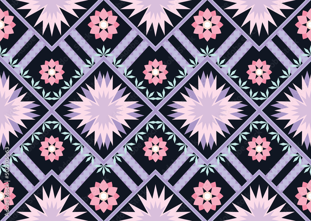 Geometric ethnic flower pattern for background,fabric,wrapping,clothing,wallpaper,batik,carpet,embroidery style Geometric ethnic flower pattern for background,fabric,wrapping,clothing,wallpaper,batik,carpet,embroidery style