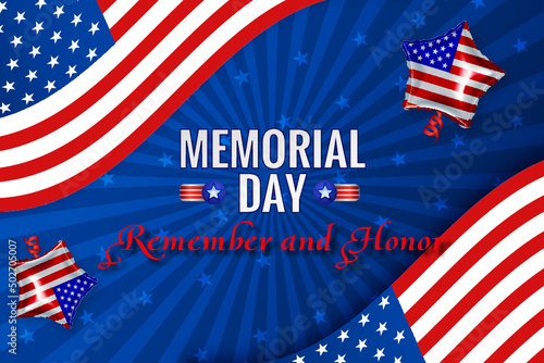 Happy memorial day. Greeting card with flag. National American holiday event.Vector Illustration.