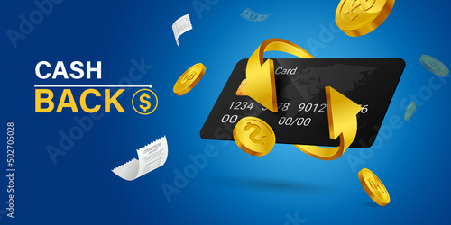 Cash back, money saving vector concept with dollar coins, wallet, arrows, credit card.Guarantee bonus program finance sticker. Online shopping, cash back sale offer emblem,Cash back service, financial